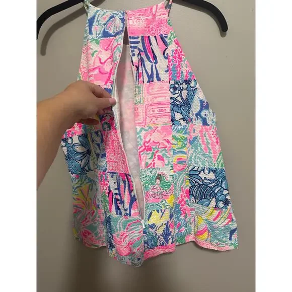 Lilly Pulitzer Pearl Top Pop Up Summer Remix Size 12 Patchwork Sleeveless Floral - Picture 7 of 8